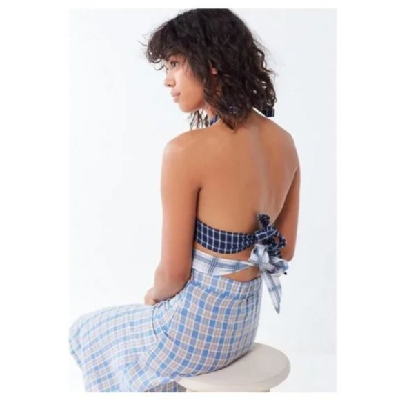 Urban Outfitters Plaid Patchwork Halter Open Back Tie Midi Dress - Picture 5 of 14